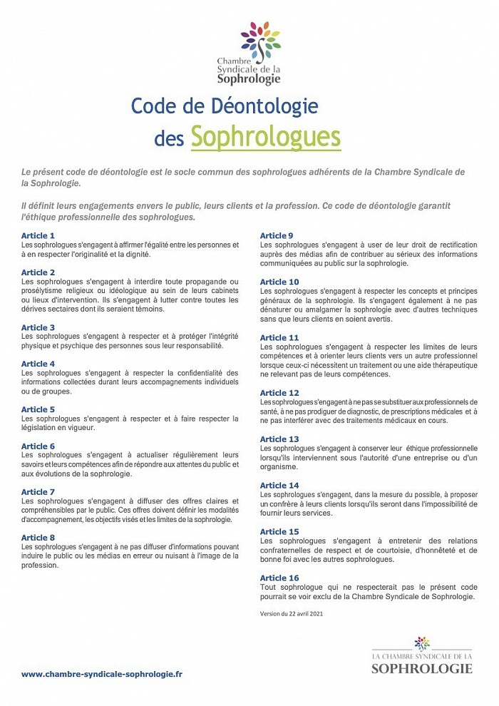 Code de déontologie des sophrologues